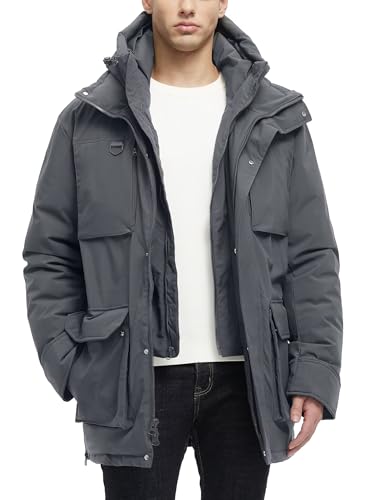 Rejork Parka Long Hiver Homme, Imperméable Neige Chaud, Gris, Small