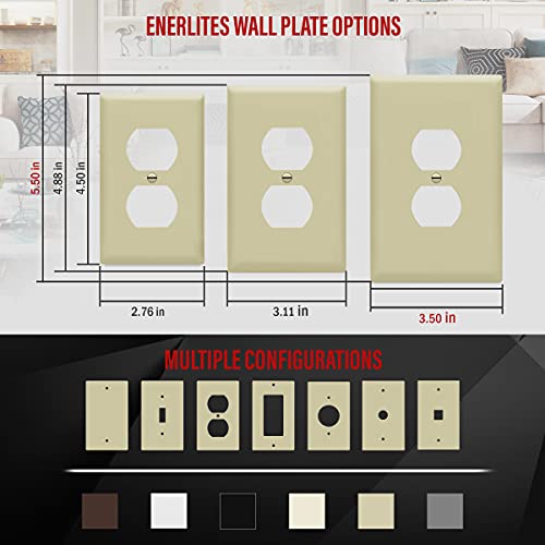 Image of ENERLITES Duplex Receptacle Outlet Wall Plate, Jumbo Electrical Outlet Cover, Gloss Finish, Oversized 1-Gang 5.51 inch x 3.50 inch, Polycarbonate Thermoplastic, 8821O-I, Ivory