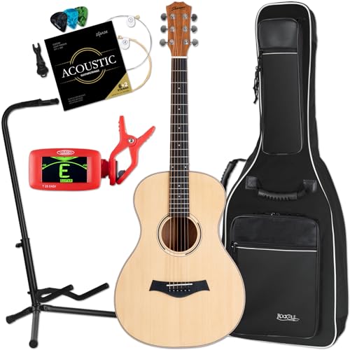 Shaman WSF-10 NT Folkgitarre Set - Korpusform: Folk - Decke: Fichte - Boden & Zarge: Mahagoni - Hals: Okoume - Sparset inklusive Gigbag, Gitarrenständer, Clip-Stimmgerät und Gitarrensaiten - Natural