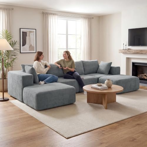 Image of HOMCOM 116 inch Modular Sectional Sofa 4 Seat Boneless U Shape Dark Gray