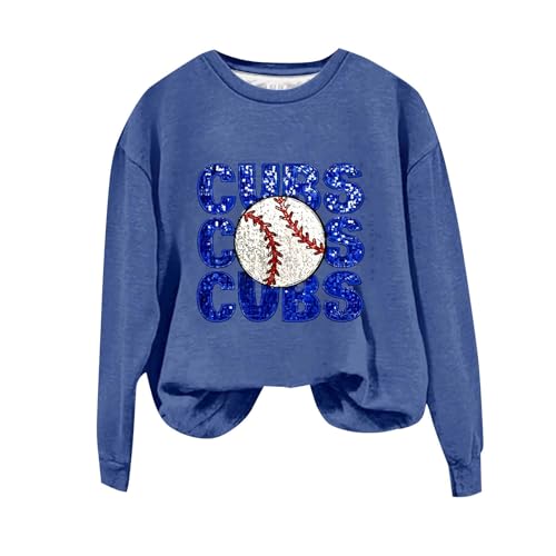 Heevina Baseball Mom Sweatshirt For Women Cubs Printed Crewneck Long Sleeve Pullover 2026 (Blue, Medium) Baseball Themed Gifts Black Baseball Socks