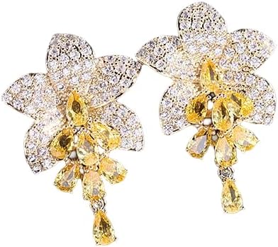 14K Gold Crystal Stud Earrings, Dainty Flower Design, Luxurious Fashion Accessory for Special Occasions