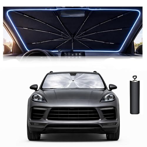 BONULI 2026 Upgraded Car Windshield Sun Shade Umbrella - Custom-Fit for Porsche Macan 2014-2026 Umbrella Sunshade Easy Install UV Protection & Heat Reflective Keep Interior Cooler with Storage Bag