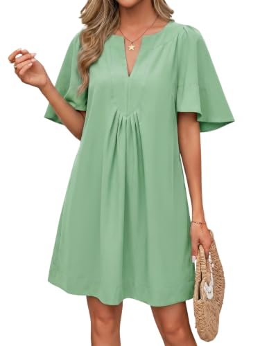 Image of Wenrine Womens Flutter Short Sleeve Mini Dress Casual V Neck Loose Flowy Summer Dresses