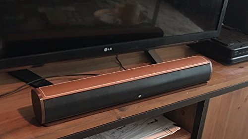 Bluetooth Leather Television Sound Bar - FRESHeBAR TV Soundbar - 24 inch, 90 Watt with Built-in Subwoofer - Dark Brown / Brown Leather
