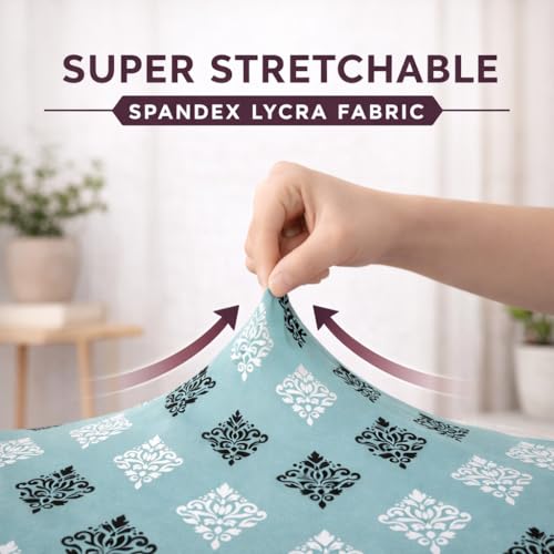 Image of STITCHNEST 'Contour Fit Series' Stretchable Printed Wooden Sofa Cover (Pack of 2) - Elastic Wooden Chair Cover | Wooden Sofa Seat Cover | Size - 20-21 x 20-21 x 3-5 in
