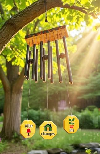 Image of Paradigm Pictures Black 12 Heavy Pipe Wind Chime- Balcony Decor Items (Black Multicolor)