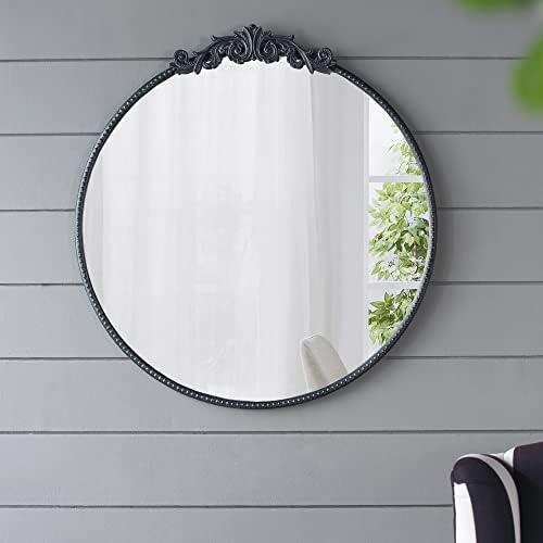 A&B Home Circle Mirror, 30"x32" Wall Mounted Mirrors with Round Black Metal Frame for Bathroom Bedroom Living Room Entryway