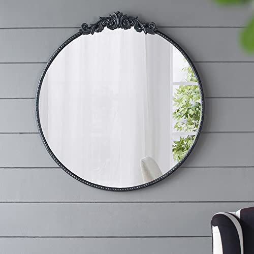 A&B Home Circle Mirror, 30"X32" Wall Mounted Mirrors With Round Black Metal Frame For Bathroom Bedroom Living Room Entryway #TOP8