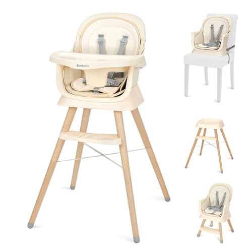 Image of Ezebaby Portable Baby High Chair, High Chairs for Babies and Toddlers with Adjustable Legs, 6-in-1 Convertible to Booster Seat for Dining Table, Toddlers High Chair with Double Cushions - Cream