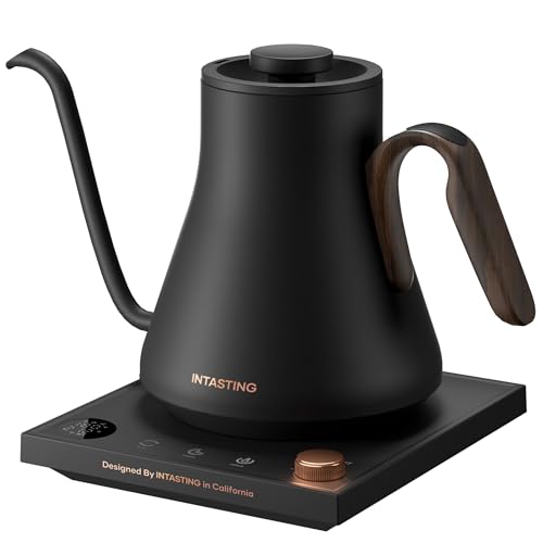 Image of INTASTING Gooseneck Electric Kettle with 1℉ Temperature Control, 0.9 Liter | Fast Heating, Stainless Steel Interior, for Pour Over Coffee, Tea & Boiling Water, Keep Warm, Auto Shut-Off, Matte Black