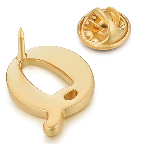 Image of HONEY BEAR Mens Womens Initial Alphabet Letter Lapel Pins Collar Badge Brooches for Business Wedding Graduation Gift Matte Gold 0.59 inches