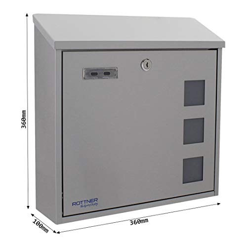Rottner T06048 Muro INOX design brievenbus van geborsteld roestvrij staal, met kijkvenster, naamplaatje, cilinderslot en… - Afbeelding 5