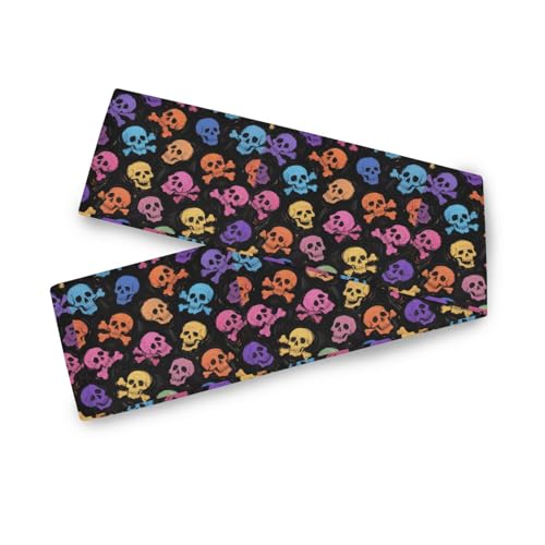 Camino de mesa decorativo marrón de esqueletos coloridos de Halloween, 13 x 70 pulgadas, decoración de ceremonia de boda, camino de mesa de lentejuelas reutilizable para mesas de 70 pulgadas de largo