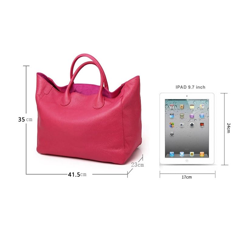 Image of Rhymad Large Pink Leather Tote Bag, Spacious Women's Handbag with Interior Pockets, Work and Travel Purse