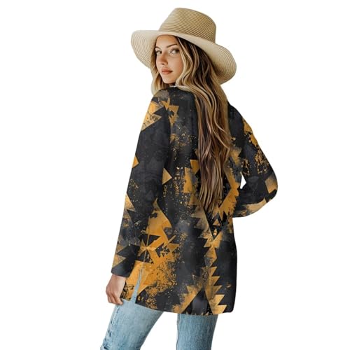 Image of Women's Aztec Open-Front Jacket Lightweight Casual Outerwear Native Western Aztec Pattern & Plaid Houndstooth Print