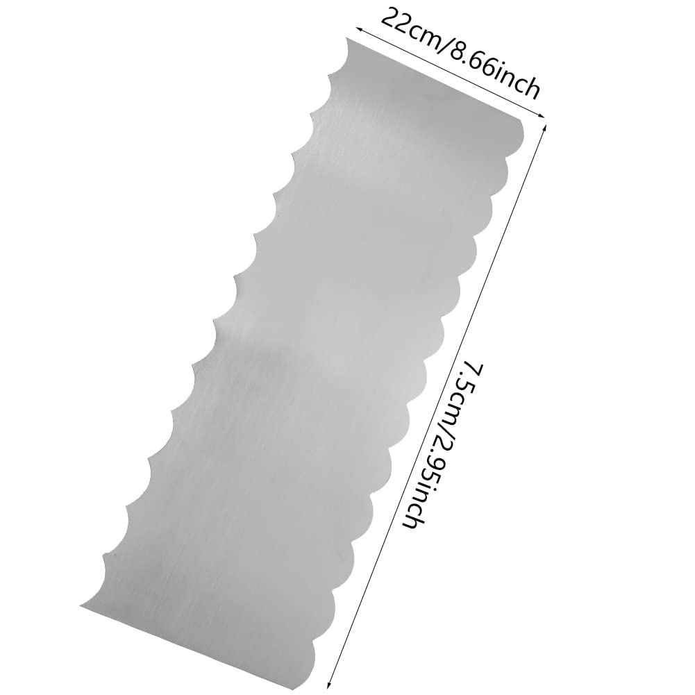 3-Piece Stainless Steel Cake Scraper Set - 10 & 9 Inch, Double Sided Patterned Edge For Decorating