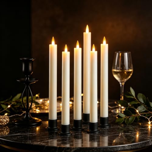Image of Da by 6 Flameless Window Candles with Remote Controller & Timer, LED Cone Stick Candle, Free 6 Black Bases, 9.6 Inch Battery Powered Christmas Candles for Home, Party, Holidays, Christmas Decoration