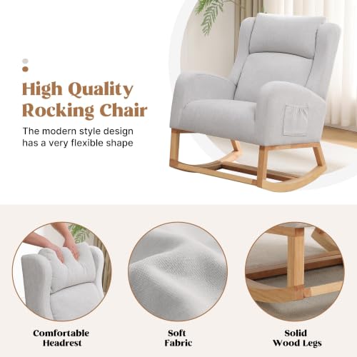 Image of HCHAIRH Rocking Chair Nursery, Nursing Chairs with Foot Rest, Light Grey
