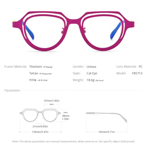 Image of FONEX Colorful Pure Titanium Glasses Frame Women Retro Round Eyeglasses