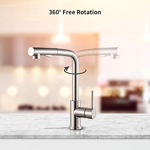 Lordear Bar Sink Faucet,Modern Style Stainless Steel 2 Water Function Setting Single Handle Pull Out With Sprayer Wet Bar Brushed Nickel Kitchen Faucet, Pull Down Kitchen Sink Faucet #TOP2