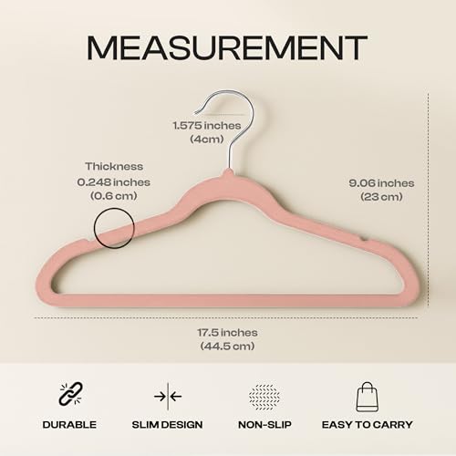 Image of Utopia Home Velvet Hangers, Pink, 30 Pack | Luxury Non-Slip Slim Pant & Coat Hangers, Strong Space-Saving Clothes Hangers with Pants Bar and 360 Swivel Hook