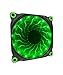 APEVIA 512L-DGN 120mm Silent Black Case Fan with 15 x Green LEDs & 8 x Anti-Vibration Rubber Pads (5 Pk)