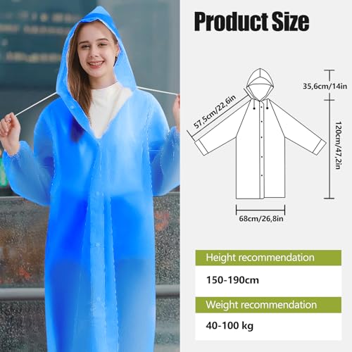 AOKITO Regenponcho für Damen und Herren - Wiederverwendbarer, Wasserdichter Regenmantel, Regencape aus Atmungsaktivem EVA-Material für Wandern, Radfahren, Camping und Reisen (Blau)