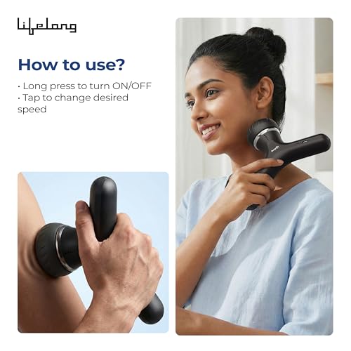 Image of Lifelong Flathead Massager | Body Massager for Pain Relief | 4 Specialized Heads for Targeted Therapy | 4 Speed Levels | Full Body Electric Percussion Massager for Adults & Children | Black