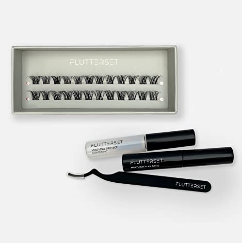 FLUTTERSET DIY EYELASH EXTENSION, 24 CLUSTER LASHES, EYELASH EXTENSION KIT, INDIVIDUAL LASHES, EYELASH EXTENSION GLUE FOR AT HOME LASH EXTENSION (DAY KIT- 10mm,12mm)