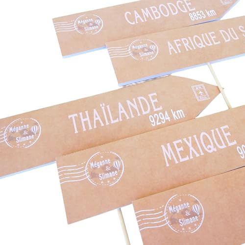 Nom de Table Mariage Thème Voyage, Nom De Table Personnalisable, Décoration cérémonie, Déco de Table Carte du Monde, Pays, Vintage