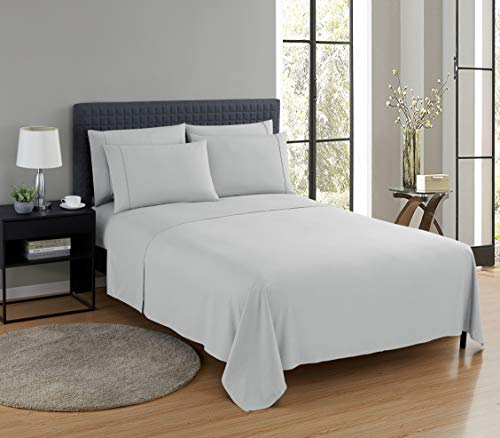 Nestl Bedding Sábanas hipoalergénicas con tecnología Silvadur | Juego de sábanas de microfibra suave | Sábana bajera King ajustable, sábana plana, 2 fundas de almohada | Plata Cover