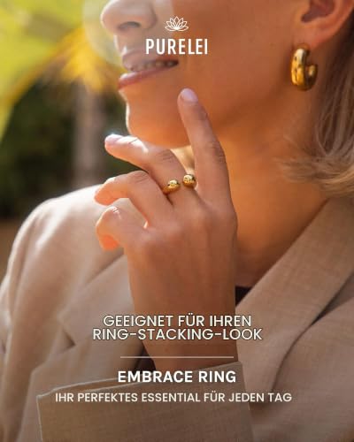 Purelei Embrace Ring (Gold) – Wasserfester Damenring aus langlebigem Edelstahl – Verstellbare Ringe von Größe M bis L… – Ansicht 2