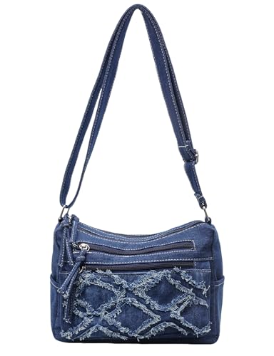 Vintage Denim Crossbody Bag for Women, Adjustable Strap Jean Purse, Blue Casual Shoulder Handbag