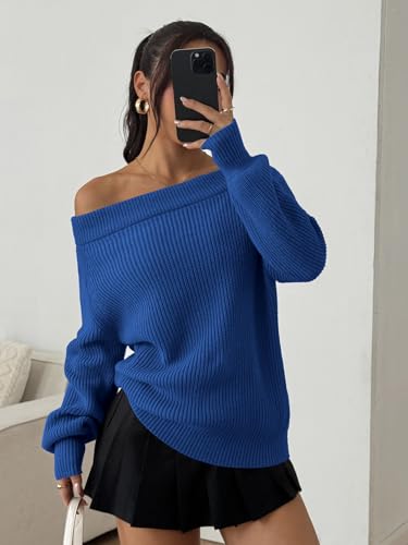 Image of ZAFUL Sweaters for Women Off Shoulder Knit Sweater with Long Sleeve Loose Pullover Jumper Tops