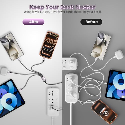Travel & Car USB C Cable, USB C Splitter Multi Charging Cable - image 4