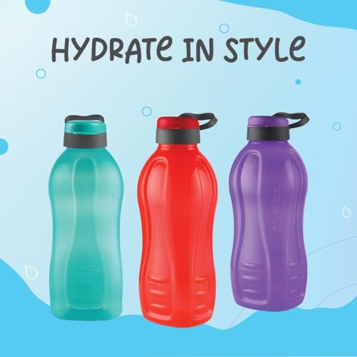 Image of oliveware Jumbo 2 Litre Water Bottle, 100% Leak Proof, BPA Free Premium Plastic Bottle, for Home, Office & Gym, Sturdy with Holder, Pack of 1 (Violet)