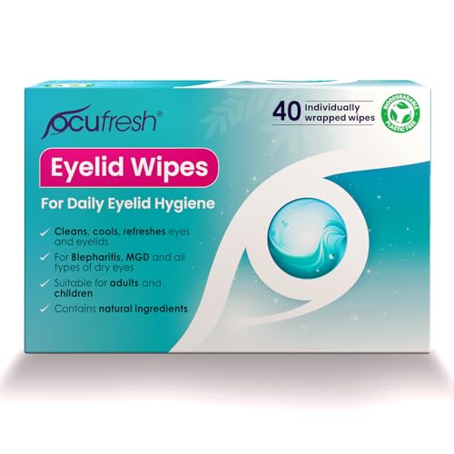 Ocufresh Eyelid Wipes 40 Pack Individually Wrapped - Fragrance free & Soap free For Daily Eyelid Hygiene Natural Ingredients