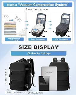 BJLFS Zaino Ryanair 40x30x20 Sottovuoto con pompa Zaino da Viaggio aereo Cabina 40x30x20 Impermeabile Bagaglio a Mano Wizzair Sottovuoto Borse da Cabina per Easyjet 45x36x20 Zaino Airback Donna