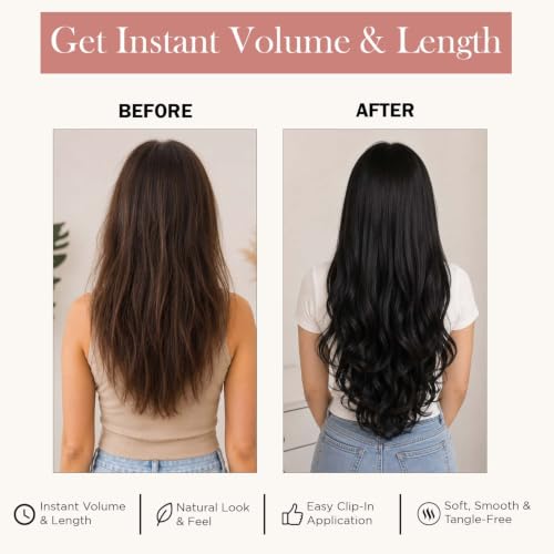 Image of Artifice 5 Clip Curly Wavy Hair Extension Natural Looking Synthetic Thick Hairs for Any Event Clip In For Styling Women and Girls 26 INCH NATURAL ROYAL BLACK
