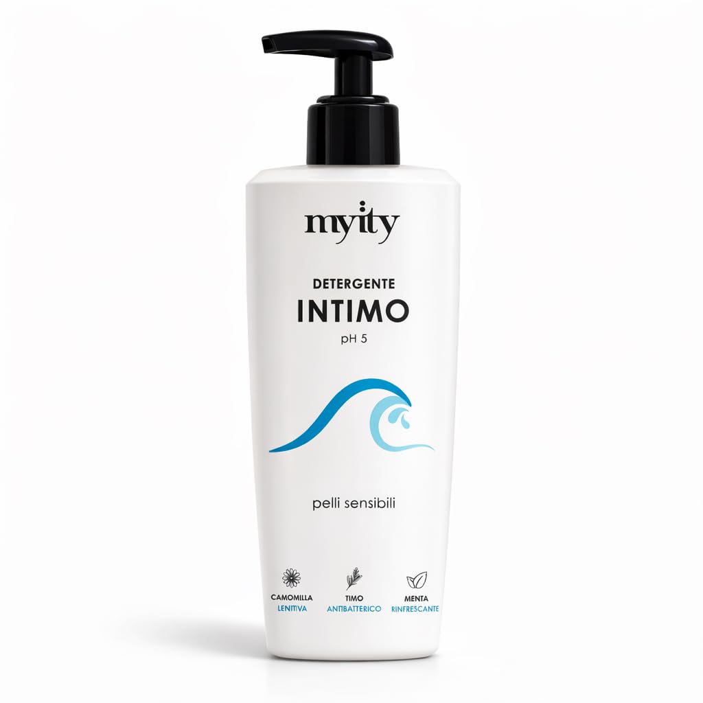 Detergente Intimo Myity pH 5 per Pelli Sensibili e Intolleranti - Delicato e Lenitivo, Azione Antibatterica e Rinfrescante - Naturale, Senza Profumo, Vegano, Nichel Tested