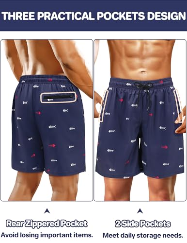 Mens Swim Trunks with Compression Liner Mens Bathing Suit 7 Inch Inseam Quick Dry Men's Board Shorts Men's Swimwear Men2
