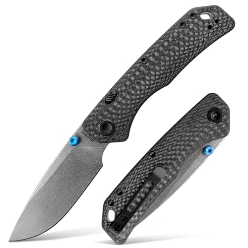Image of Vosteed Marten EDC Folding Pocket Knife - 3.30 inch 154CM Stonewash Blade - Top Liner Lock, Black Carbon Fiber Handle - Camping, Hiking Knives - A1611