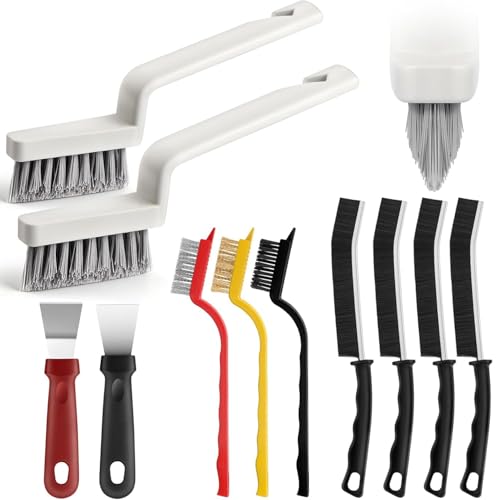 JiedHiur 11Pcs V-Shaped Grout Cleaning Brush Set with Stiff Bristles Crevice Cleaning Brush and Steel Scraper Deep Cleaning Supplies for Cleaning Bathrooms Kitchens Tiles and Windows