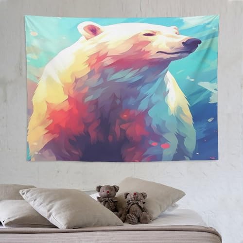 Tapisserie murale ours polaire 150x200 cm en polyester pour deco chambre et dortoir