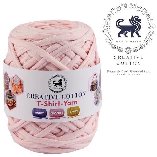NESTNHAVEN Creative Cotton T-Shirt Yarn Carpet, Knitting Yarn for Hand Knitting DIY Bags, Baskets, Blanket, Cushion Crocheting Projects 200 GMS (Baby Pink) | (500 Gm)