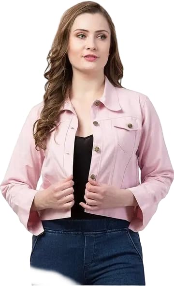 Women’s Casual Solid Light Pink Denim Jacket-picture-25