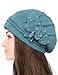 Dahlia Women's Winter Hat - Wool Cloche/Bucket Hat, Slouch, Flower, Teal