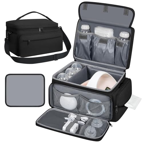 OCKLILY Breast Pump Bag for Spectra S1 S2 Pumping Bag with Waterproof Mat for Pumps Accessories Portable Pump Carrying Case for Work Travel and Family Use Black