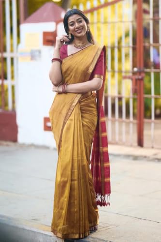 Image of Women's Cotton Soft Silk Sarees | Jamdani Cotton Saree With Attach Unstitched Blouse Piece